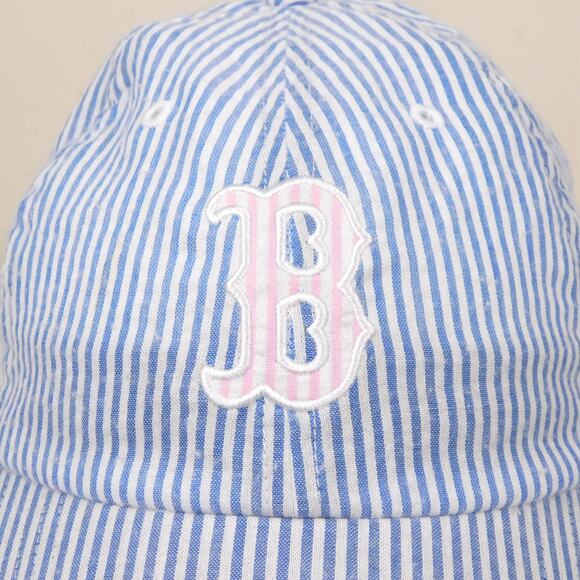 47 Brand Boston Red Sox Seersucker Hat Blue Stripes Pink Logo Adjustable - Picture 2 of 8